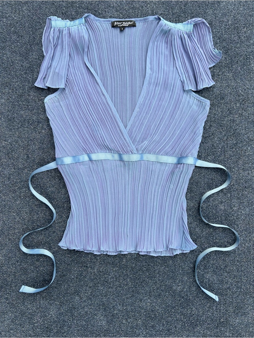 Betsey Johnson NY Vintage 90s Y2k Slate Blue Lavender Pleated Blouse Top